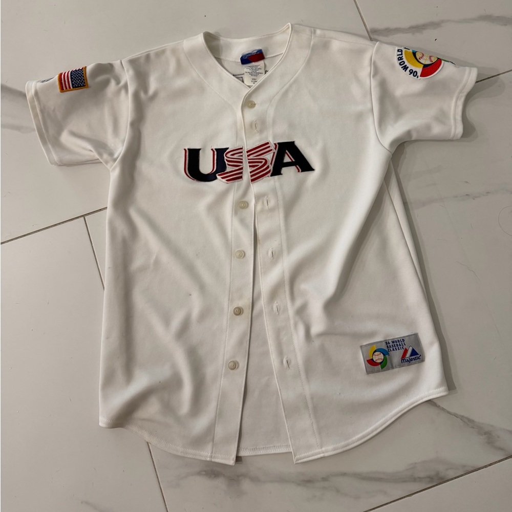 Kids XL white Vintage USA baseball Jersey
